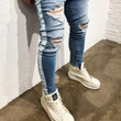 HOT Trendy Destroyed Knee Hole Side Zipper Slim Men Distressed Jeans