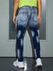 Men Bleach Wash Ripped Frayed Jeans