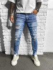Men Slant Pockets Ripped Skinny Jeans