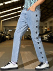 Men Cactus Embroidery Slant Pocket Tapered Jeans