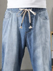 Men Ombre Print Drawstring Waist Jeans