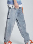 Men Light Wash Ripped Frayed Jeans