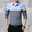 Fashion Men Slim Fit Patchwork Stripe Long Sleeve Shirt