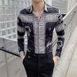 Retro Dragon Print Men Fashion Long Sleeve Shirt