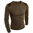 Men Sweater Solid Color Leather Patch Design Casual Slim Fashion High Quality Pullover