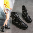 Women Boots Retro Rivet Leather Gothic Buckle Low Heel Cowboy Boots