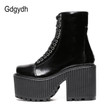 Women Ankle Boots Punk Gothic Style Rubber Sole Lace Up Chunky Boots