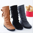 Women Mid-Calf Boots Fashion Design Platform Slip On Lace-up Solid Flat Heels