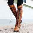 Women Knee High Boots Retro Fashion Lace Up Cool Style Zip Low Square Heel
