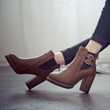 Women Short Cylinder Boots High Heel Fashion Design Leather Ankle Boots