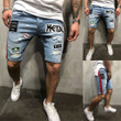 Men Retro Patchwork Ripped Jeans Shorts