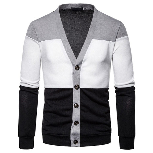 New Fashion Design Men Sweater Striped Patchwork Slim Fit Casual Style