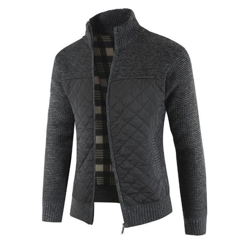 Men Cardigan Jacket Loose Fashion Thicker Knitted Colorblock Knit Outerwear