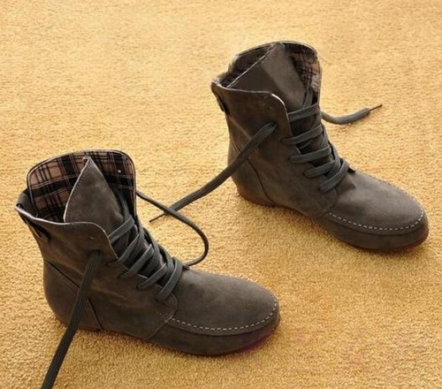 Woman Ankle Boots Suede Leather Lace Up Rubber Fashion Style