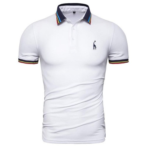 New Fashion Men Solid Deer Embroidery Short Sleeve Cotton Polo Shirt