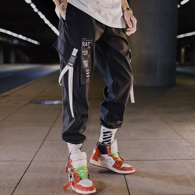 Men Harem Cargo Pants Solid Color Ankle Length Hip Hop Streetwear Sweatpants