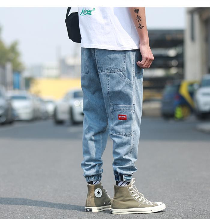 Men Fashion Streetwear Hip Hop Ribbon Pockets Joggers Pants