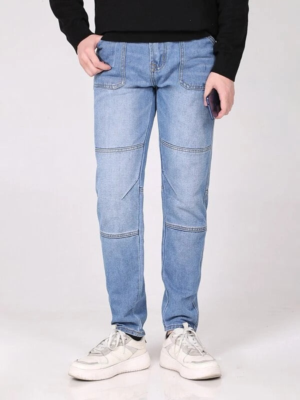 Men Flap Pocket Straight Leg Jeans