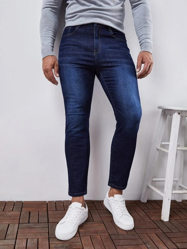 Men Cat Whiskers Washed Skinny Jeans