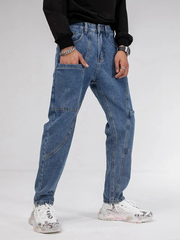 Men Pocket Patched Jeans