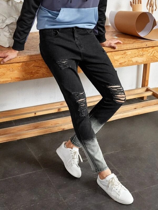 Men Ombre Ripped Pocket Detail Jeans