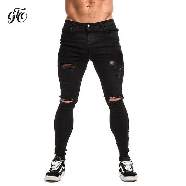 Men Jeans Skinny Ripped Ankle Tight Middle Waist Fashion Streetwear Style