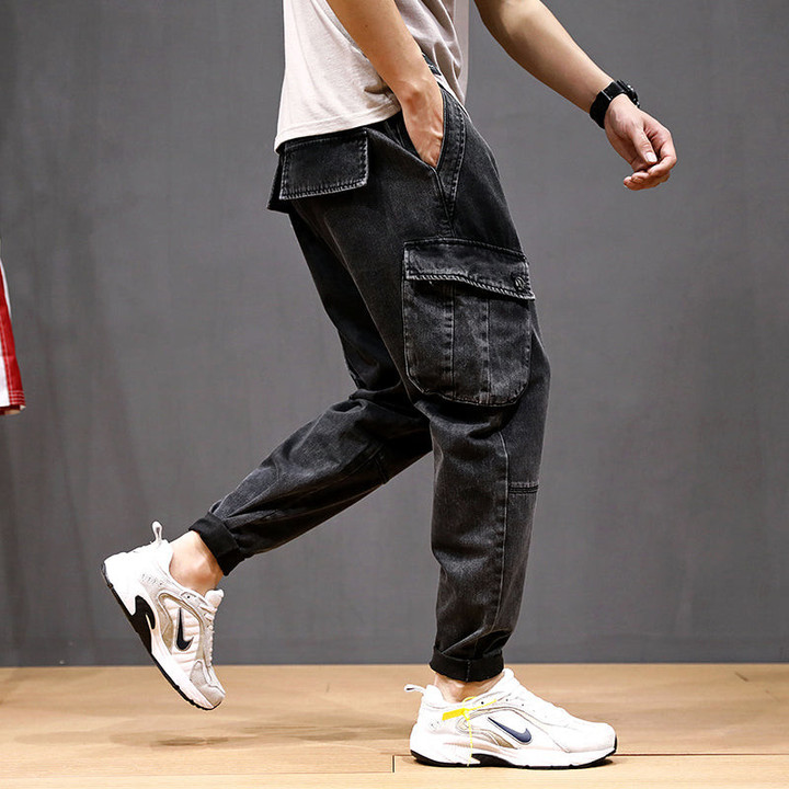 Fashion Loose Fit Big Pockets Men Streetwear Hip Hop Jeans