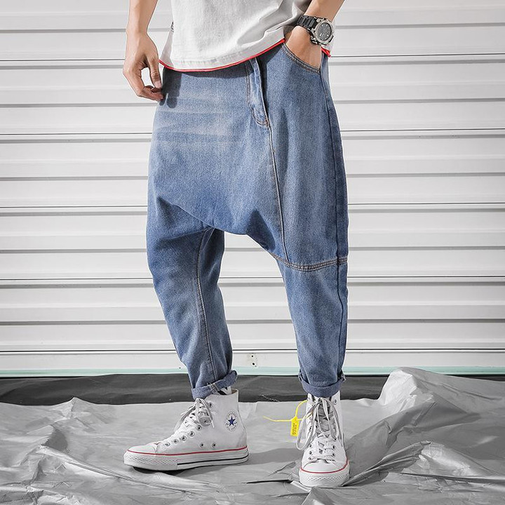 Men Classic Style Low Crotch Jeans Hip Hop Street Dance Harem Pants