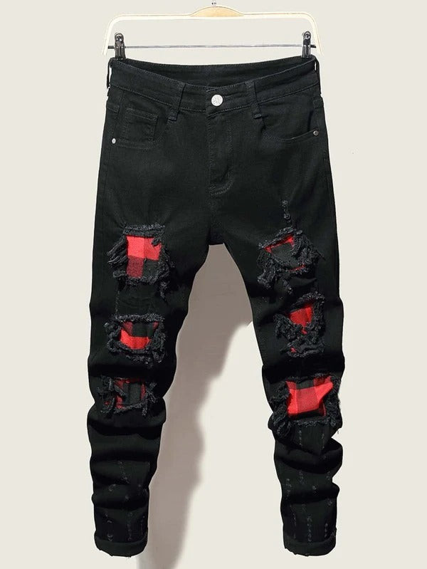 Men Ripped Button Fly Jeans