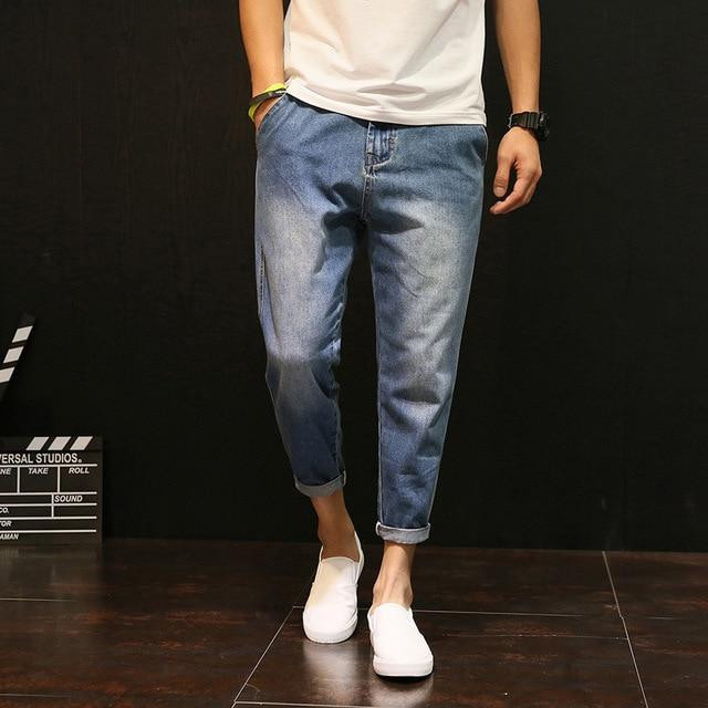 Fashion Men Harem Pants New Loose Solid Washed Ankle-Length Jeans