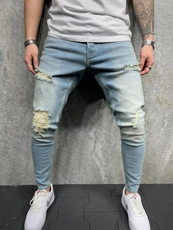 Men Stone Washed Ripped Skinny Jeans
