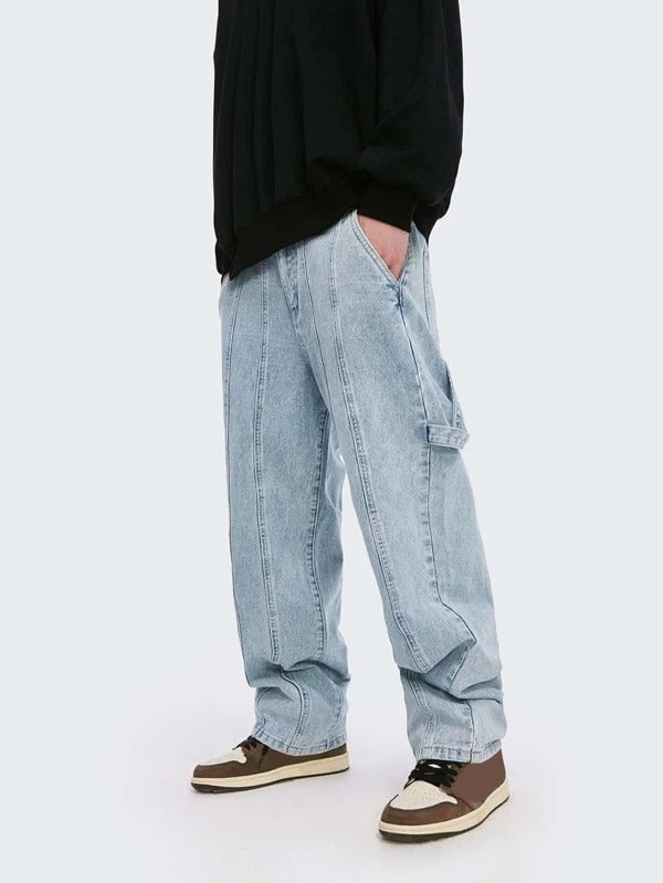 Men Pocket Side Tape Detail Jeans Without Chain