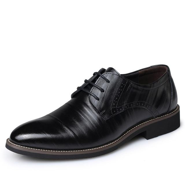 Men Dress Shoes Top Quality Genuine Leather Brogues Lace-Up Bullock Oxfords Shoes