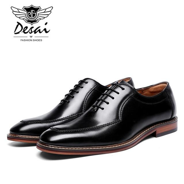 Men Dress Shoes Genuine Leather Handmade Lace-Up Business Oxford Shoes