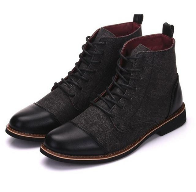 Men Boots Lace Up High Top Oxfords Fashion Leather Handmade Boots
