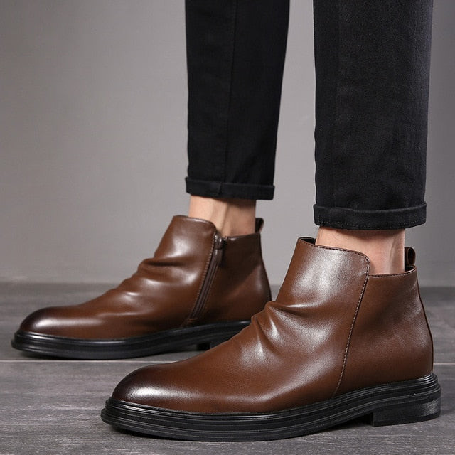 British Fashion Men Vintage Genuine Leather Ankle Boots