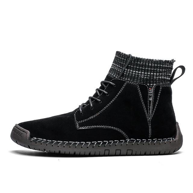 Men Boots New Fashion Winter Leather Warm Lace Up High Top Boots