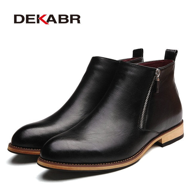 Luxury Italian Design Men Leather Waterproof Ankle Zipper Boots