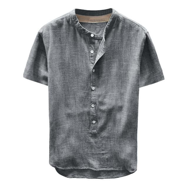 Tunic Men Linen Solid Short Sleeve Shirt