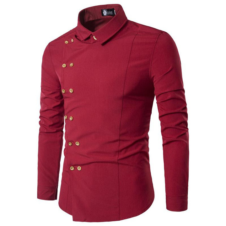 Men Personality Oblique Button Irregular Double Breasted Long Sleeve Shirt