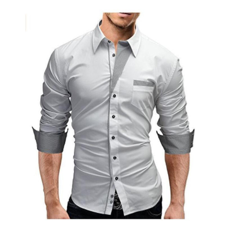 Men Brand Designer Cotton Slim Fit Long Sleeve Shirt