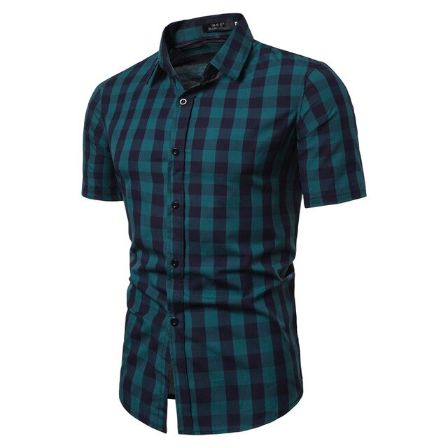 Men Lattice Splicing Pattern Fashion Short Sleeve Shirt