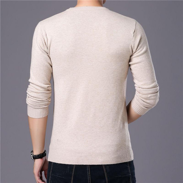 Men Sweater  Knitted Wool Solid Color Casual O-Neck