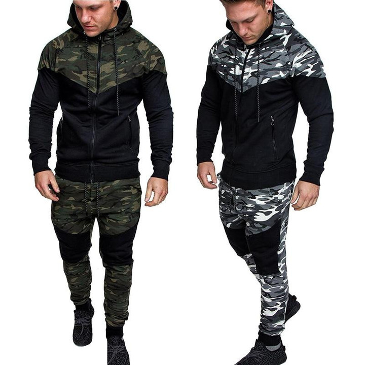 Men Hoodies and Pants Set Camouflage Thicken Sportswear Set