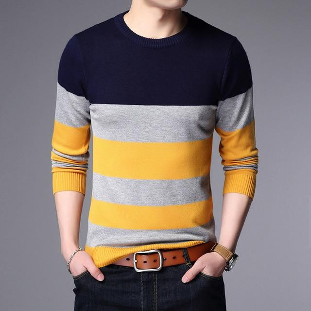 Men Casual Sweaters Fashion V-Neck Long Sleeve Wild Slim Fit