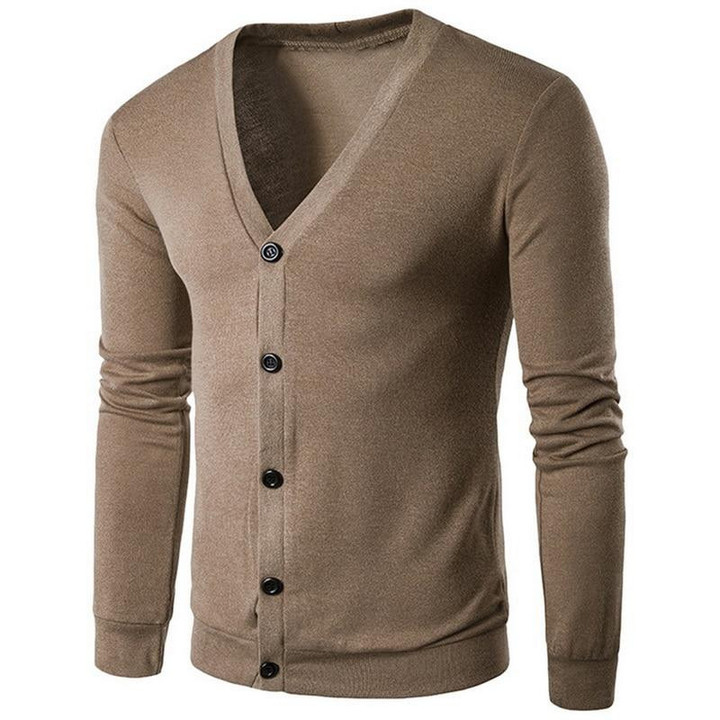 Men Cardigan Sweater Slim Fit Solid Color Knitted Long Sleeve Casual Knitwear