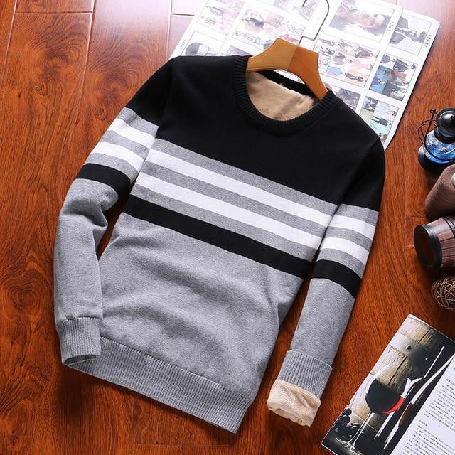 Men Sweaters O-Neck Thick Warm High Quality Cotton Pullover
