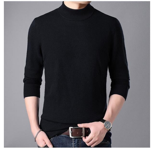 Men Pullover Half Turtleneck Cashmere Knitted Sweater Fashion Brand Design