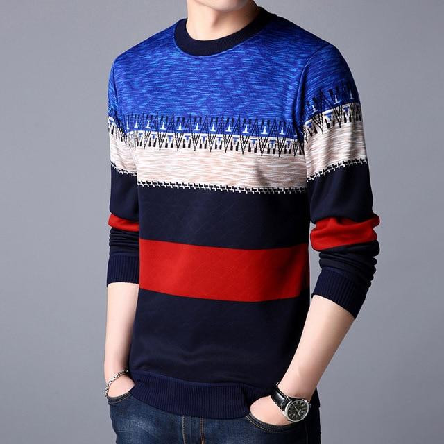 Men casual pullover knitted stripes thick warm fashion design