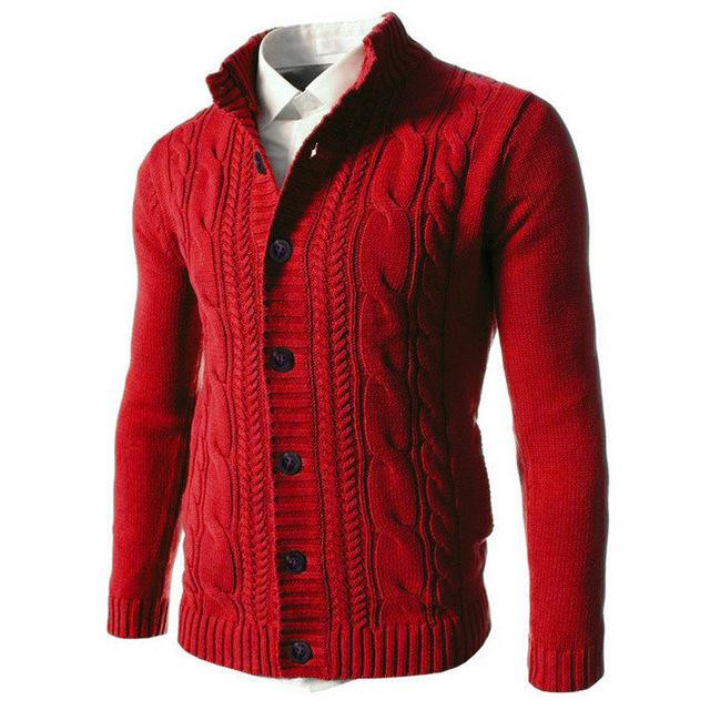 Men Sweater Winter Casual Solid Embroidery Buckle Long Sleeve Knitted Warm Cardigan